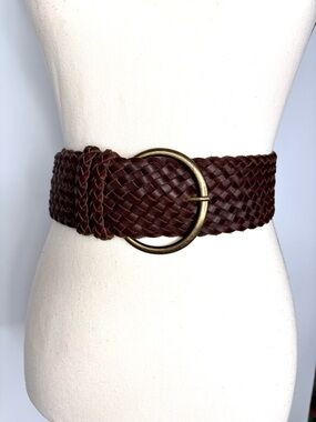 Wide Leather Abercrombie & Fitch VTG Braided Brown Rustic Belt Oval Buckle M/L